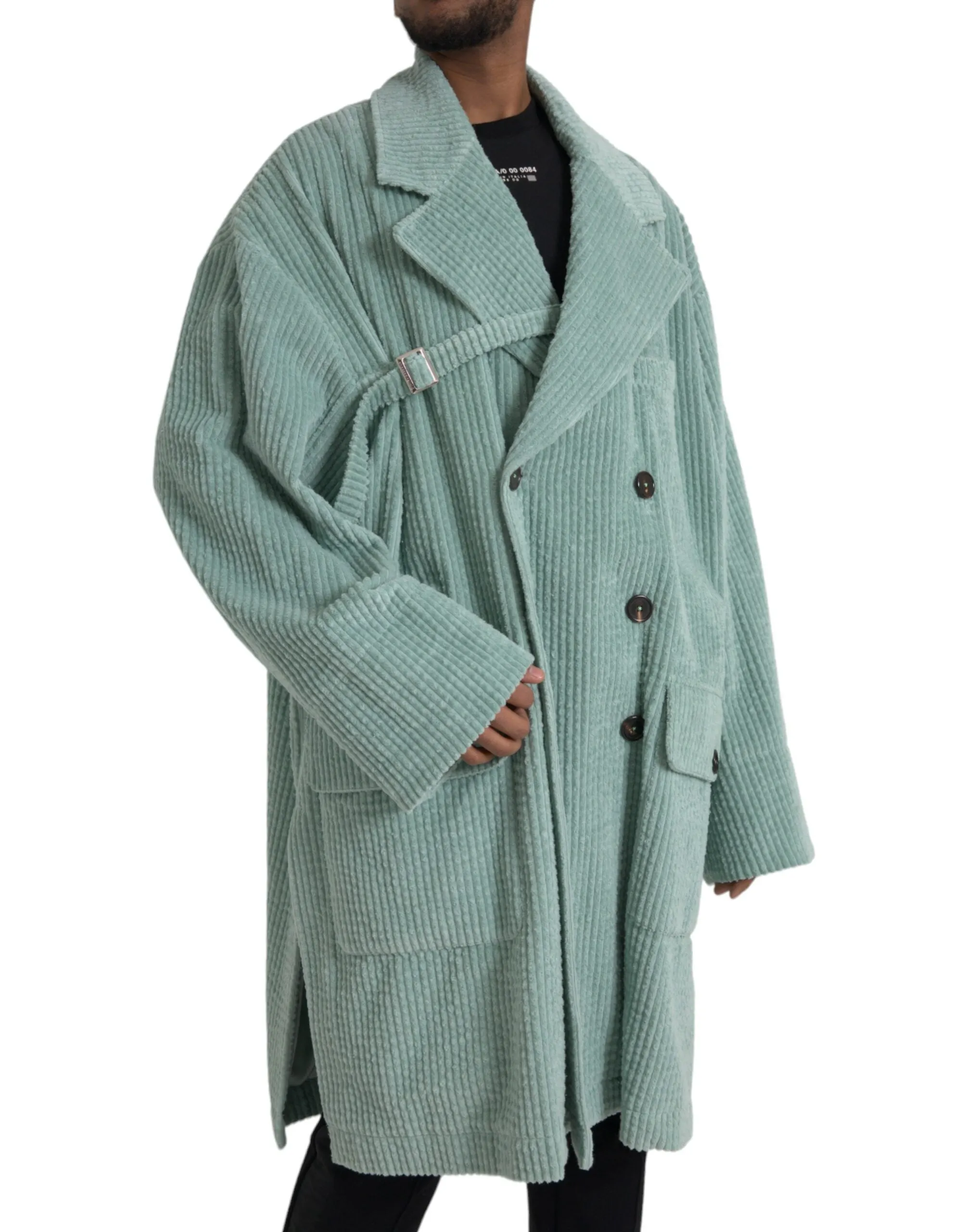 Blue Double Breasted Corduroy Cotton Jacket sold by Louxly product image thumbnail 2