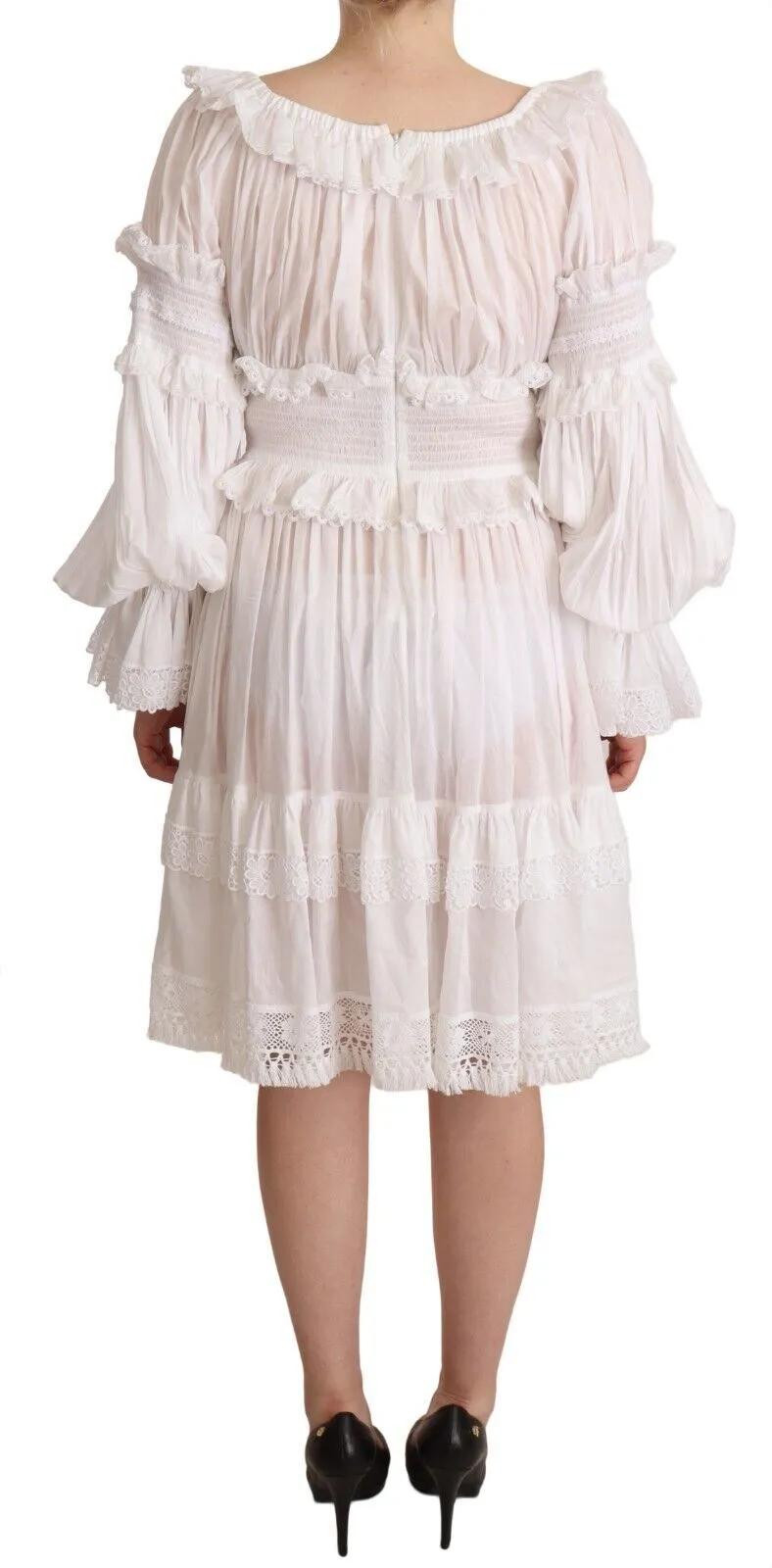 Elegant Off-Shoulder Ruffled Dress in White sold by Louxly product image thumbnail 5