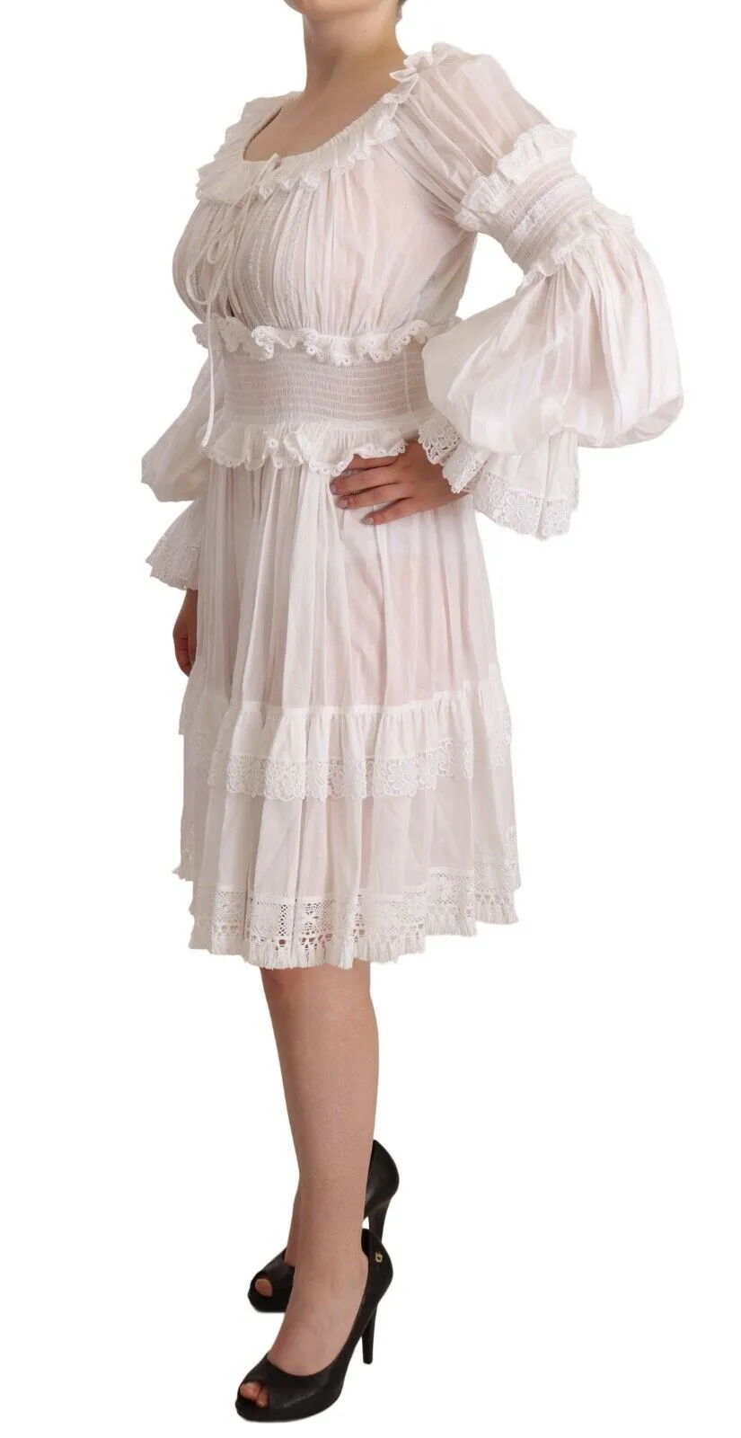 Elegant Off-Shoulder Ruffled Dress in White sold by Louxly product image thumbnail 2