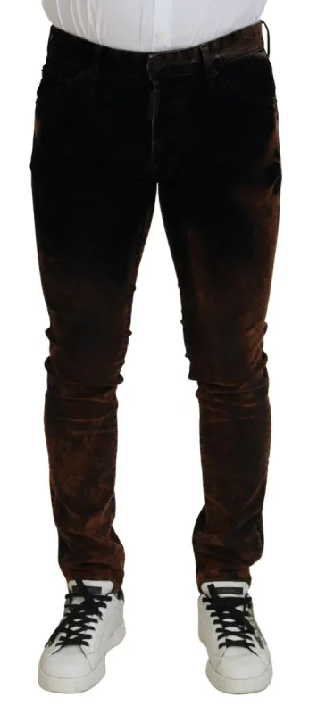 Brown Washed Cotton Skinny Casual Denim Jeans sold by Louxly