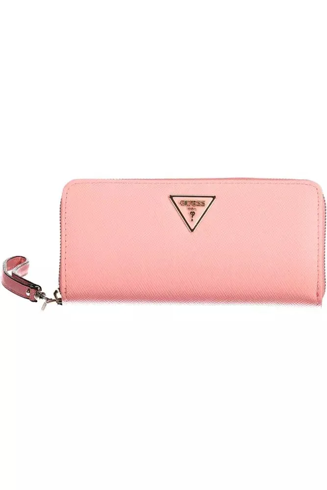 Chic Pink Zip Wallet with Contrasting Details sold by Louxly