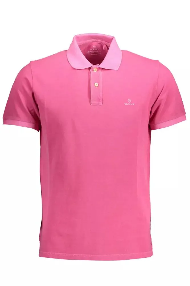 Elegant Pink Cotton Polo with Contrasting Details sold by Louxly