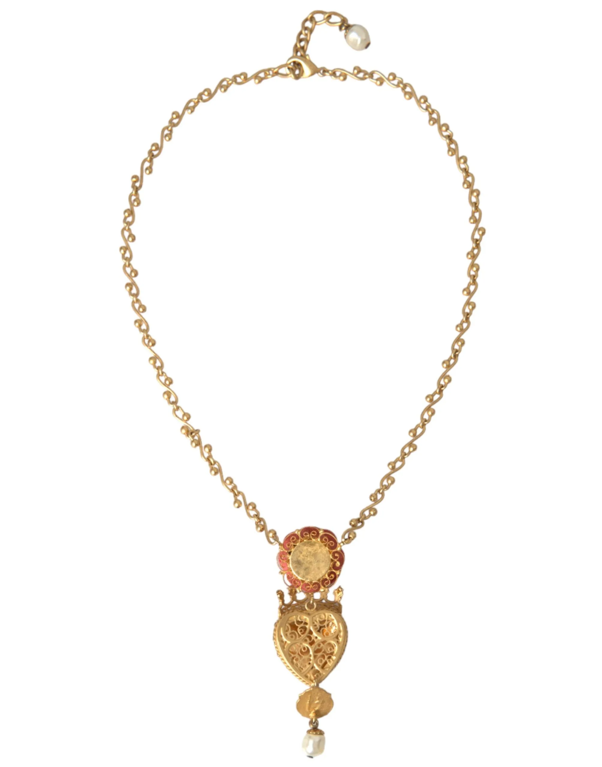 Gold BrassChain Sacred Heart Rose Crystal Charm Necklace sold by Louxly product image thumbnail 4
