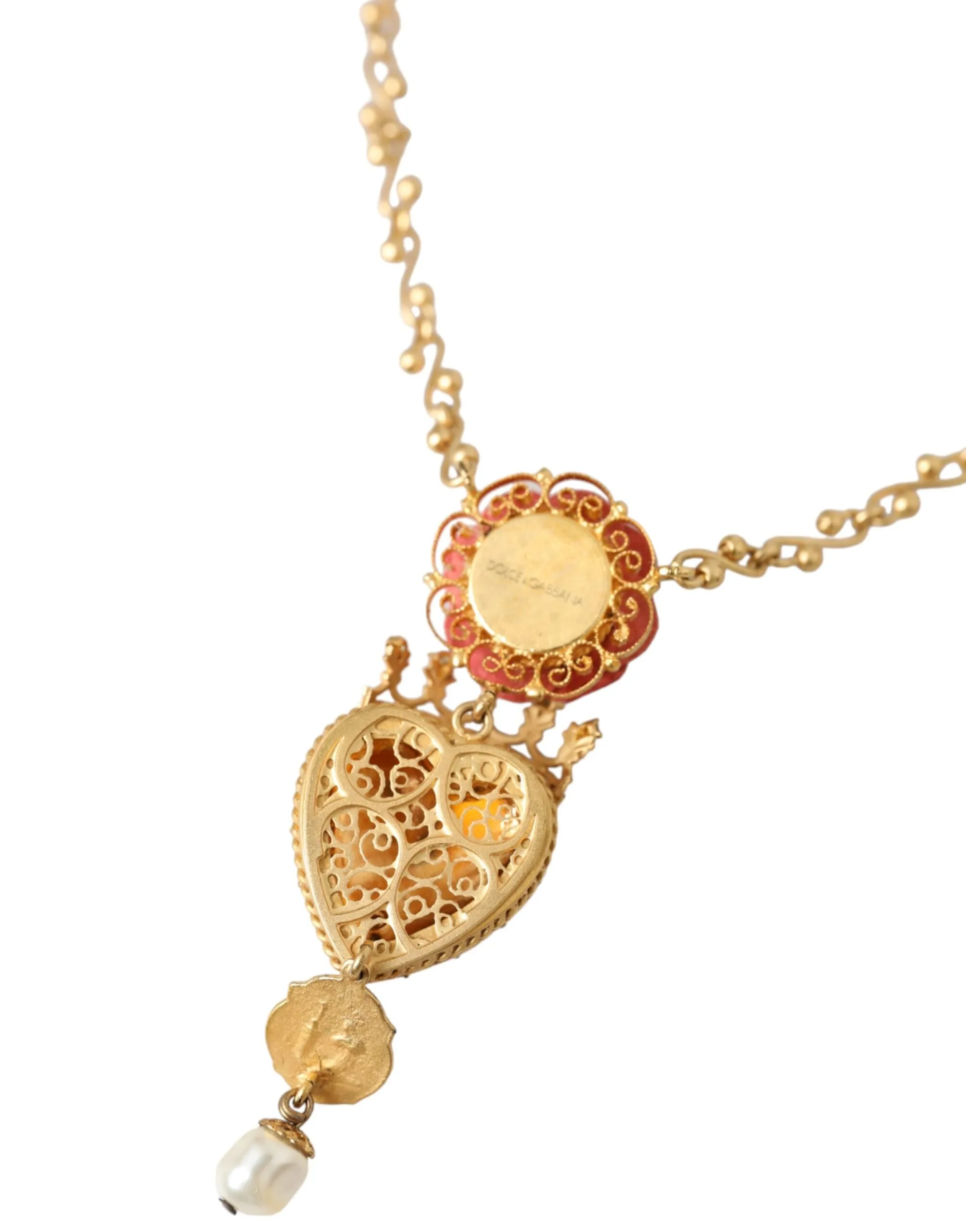 Gold BrassChain Sacred Heart Rose Crystal Charm Necklace sold by Louxly product image thumbnail 5