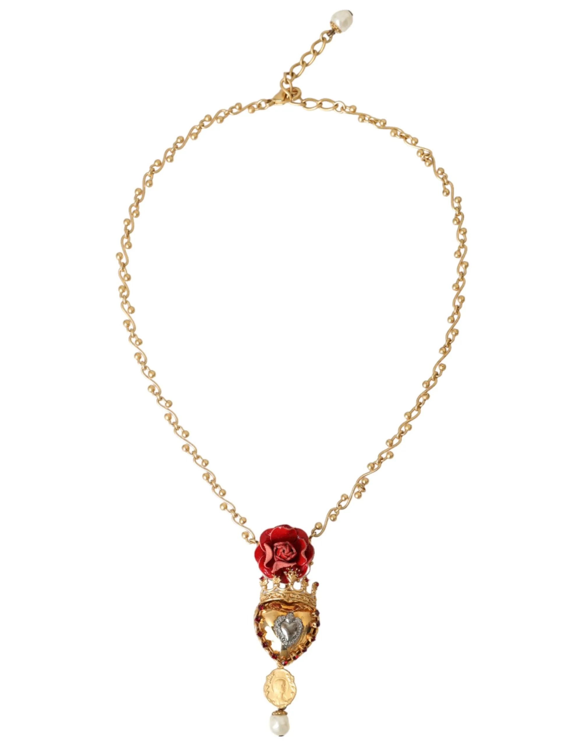 Gold BrassChain Sacred Heart Rose Crystal Charm Necklace sold by Louxly product image thumbnail 2