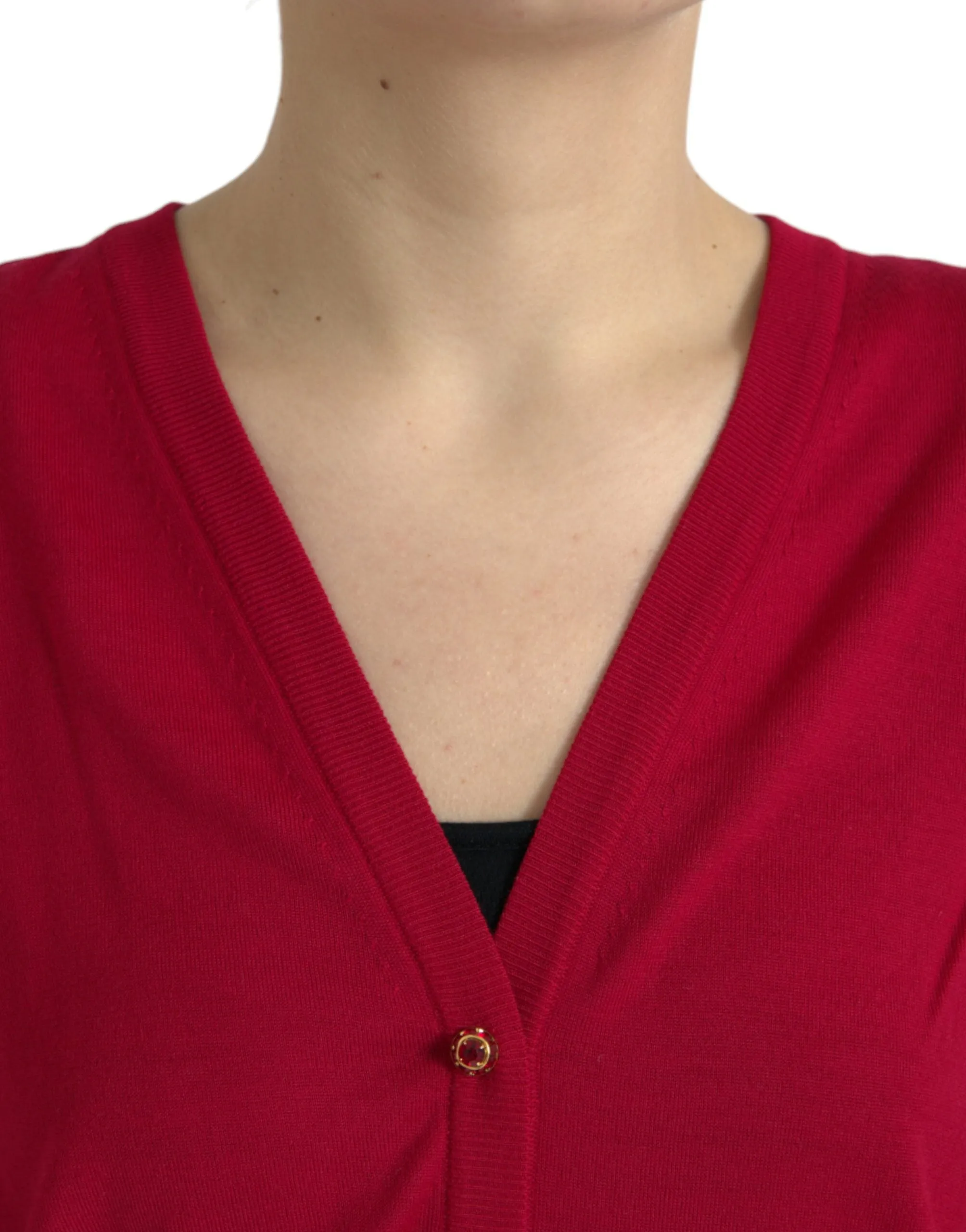 Elegant Red V-Neck Wool Cardigan sold by Louxly product image thumbnail 4