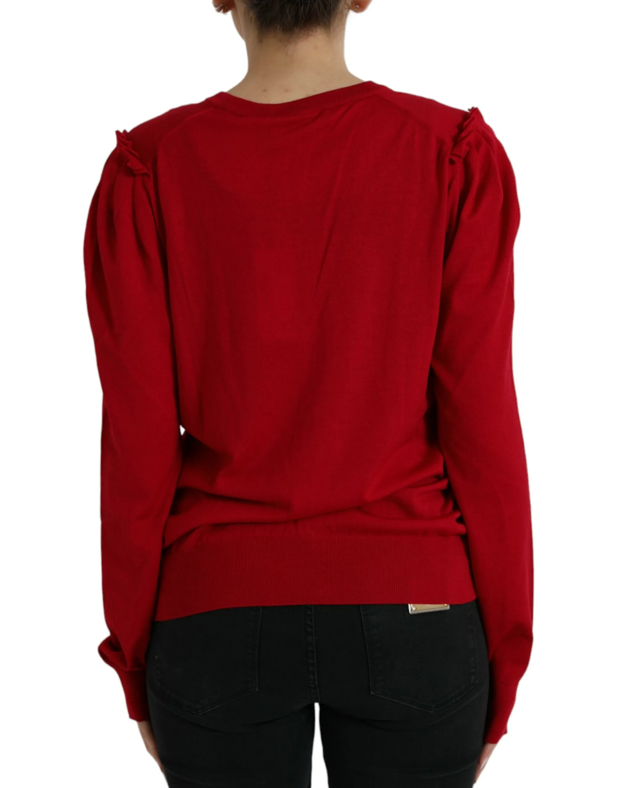 Elegant Red V-Neck Wool Cardigan sold by Louxly product image thumbnail 3