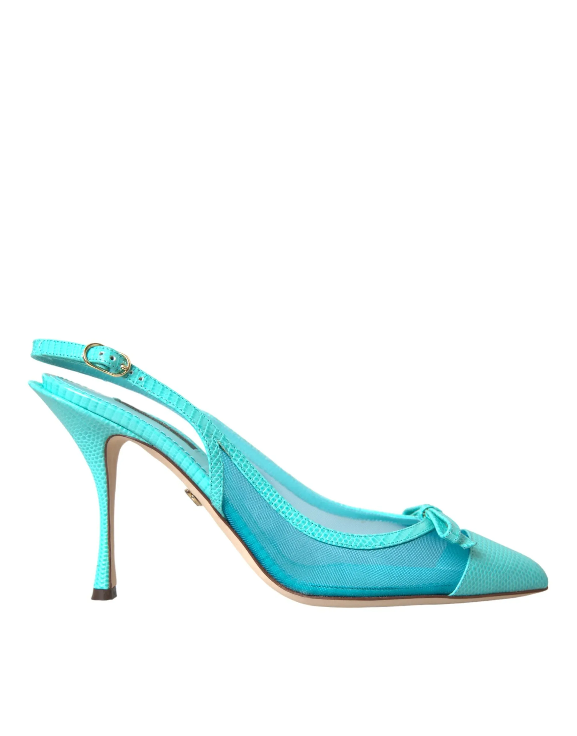 Blue Leather Mesh High Heels Slingback Shoes sold by Louxly