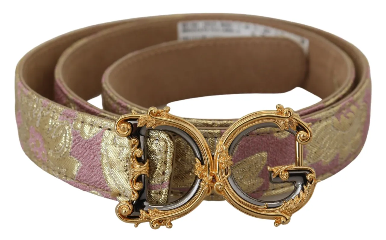 Pink Jaquard DG Logo Gold Metal Buckle Belt sold by Louxly