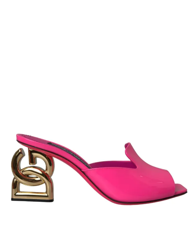 Neon Pink Leather Logo Heels Sandals Shoes sold by Louxly