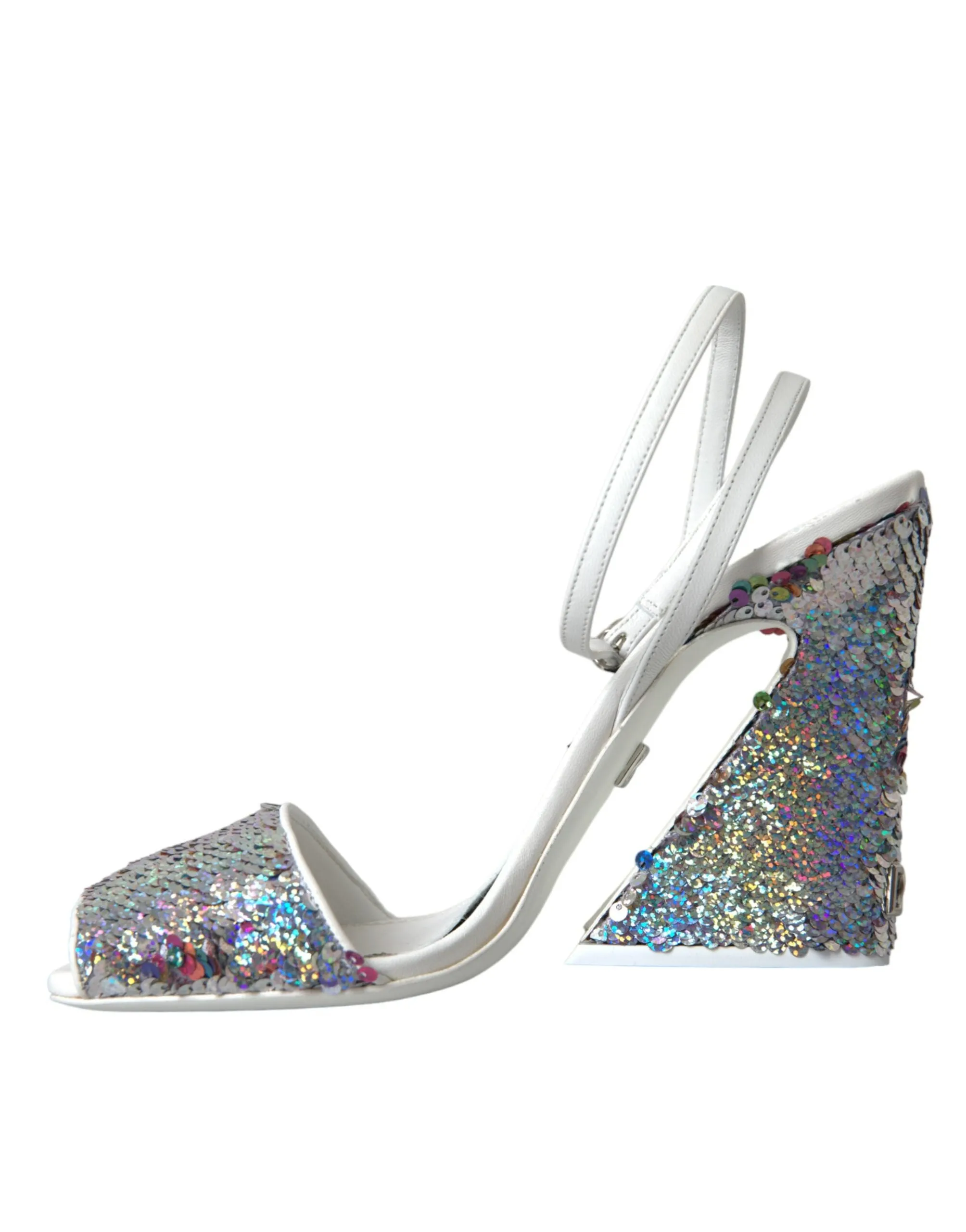 White Silver Sequin Ankle Strap Sandals Shoes sold by Louxly product image thumbnail 5
