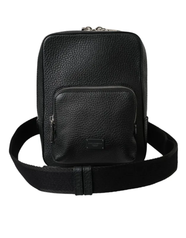 Black Calfskin Leather Logo Palermo Crossbody Bag sold by Louxly