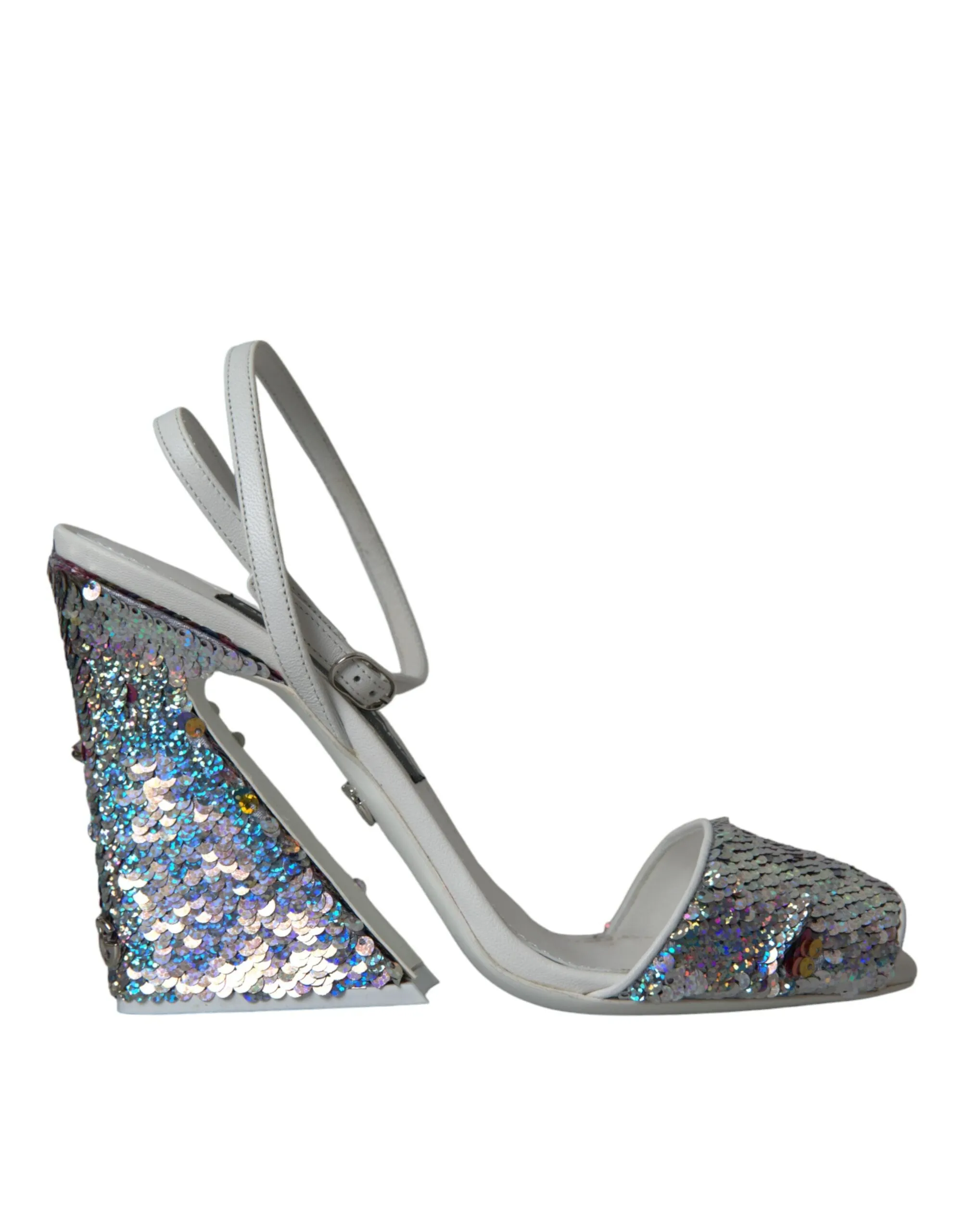 White Silver Sequin Ankle Strap Sandals Shoes sold by Louxly