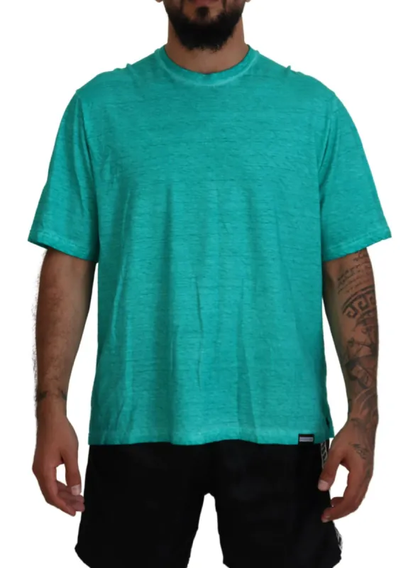 Light Green Cotton Linen Short Sleeves T-shirt sold by Louxly