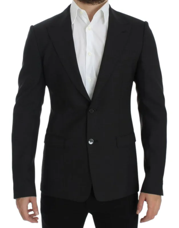 Sleek Gray Wool Slim Fit Blazer sold by Louxly