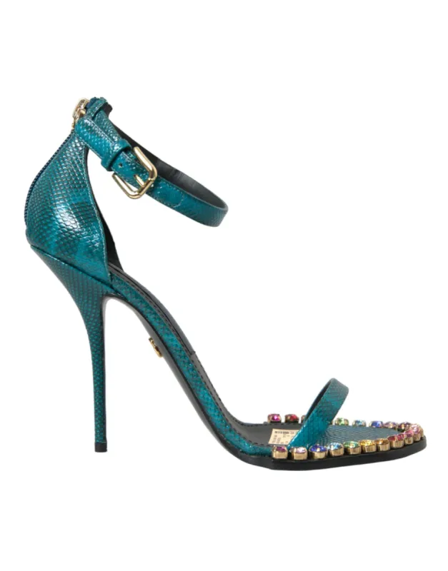 Blue Exotic Leather Crystal Sandals Shoes sold by Louxly