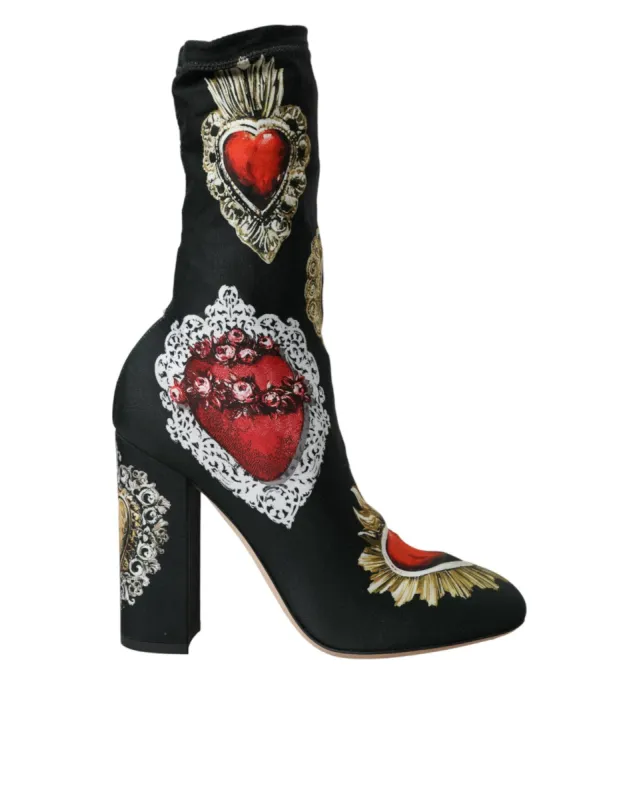 Black Stretch Socks Red Hearts Booties Shoes sold by Louxly