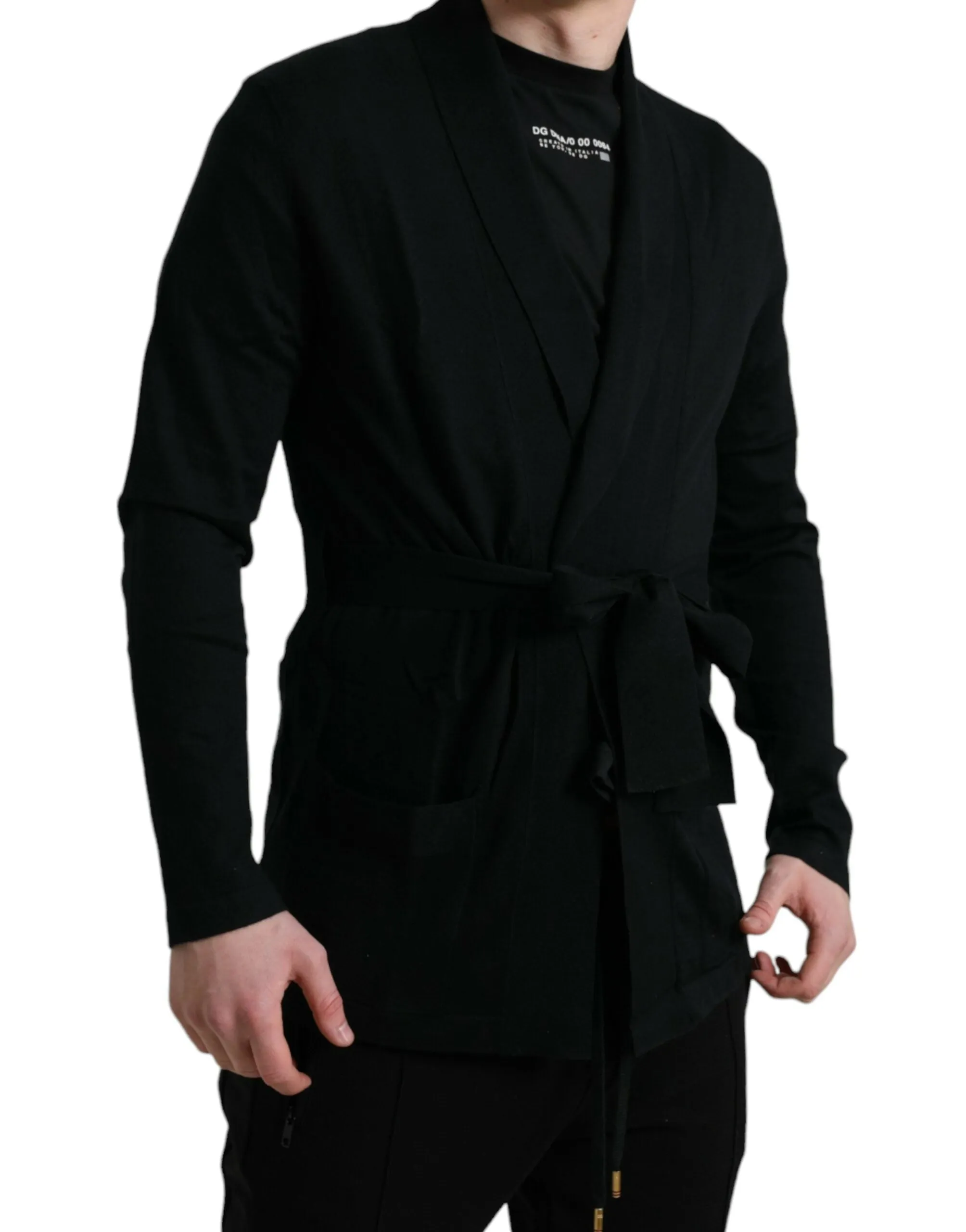 Elegant Black Cashmere Robe with Waist Belt sold by Louxly product image thumbnail 2