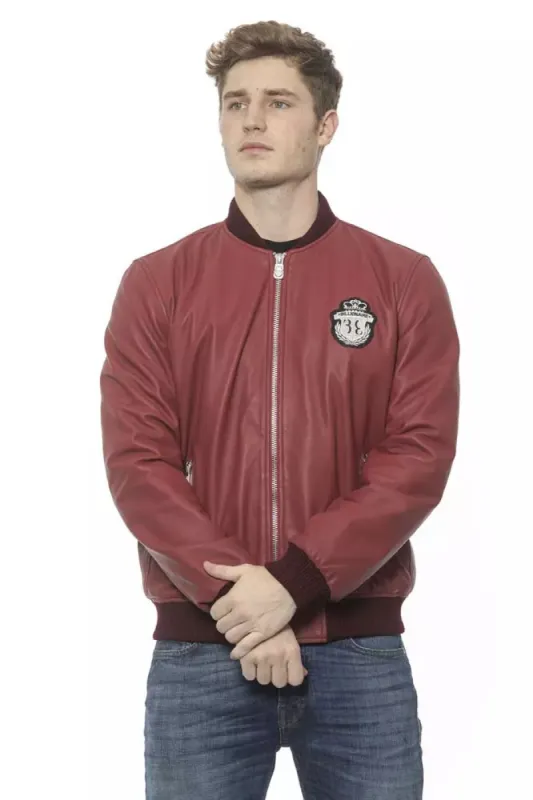 Elegant Burgundy Men's Leather Bomber sold by Louxly