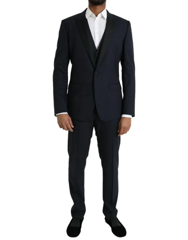 Dark Blue MARTINI Wool Formal 3 Piece Suit sold by Louxly