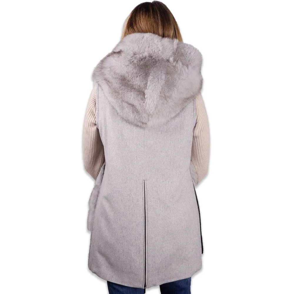 Sleeveless Luxury Wool Coat with Fox Fur Trim sold by Louxly product image thumbnail 4