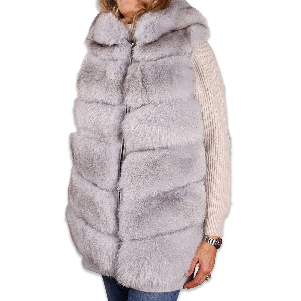 Sleeveless Luxury Wool Coat with Fox Fur Trim sold by Louxly