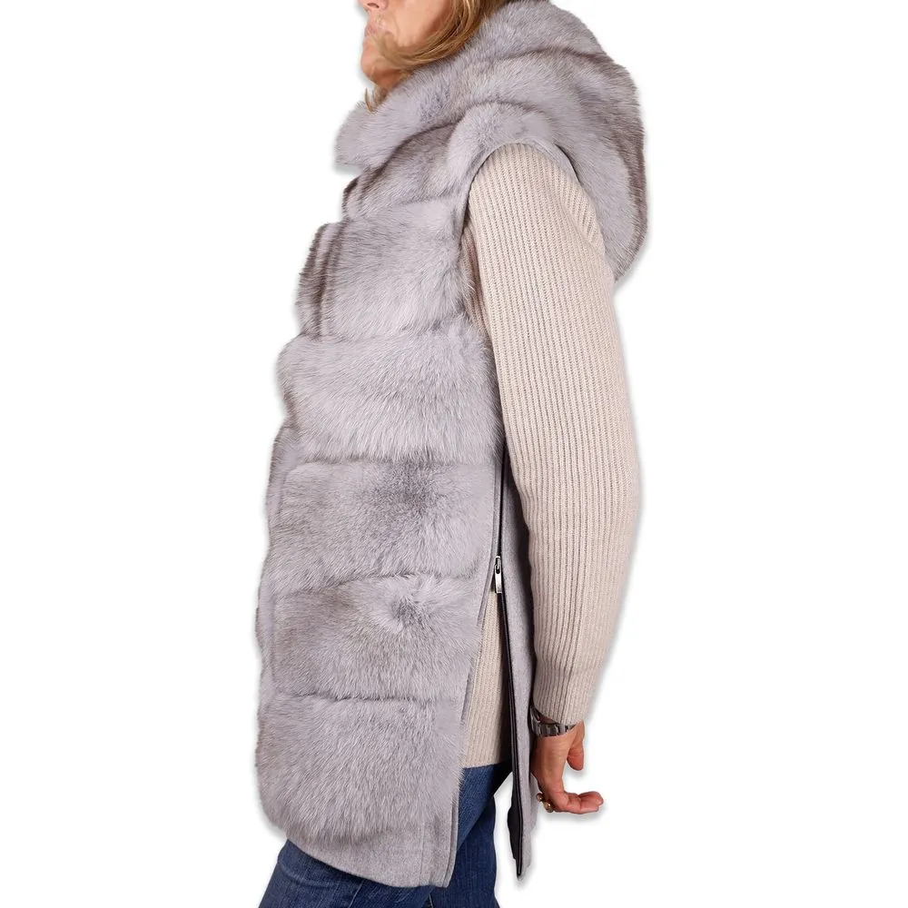 Sleeveless Luxury Wool Coat with Fox Fur Trim sold by Louxly product image thumbnail 2