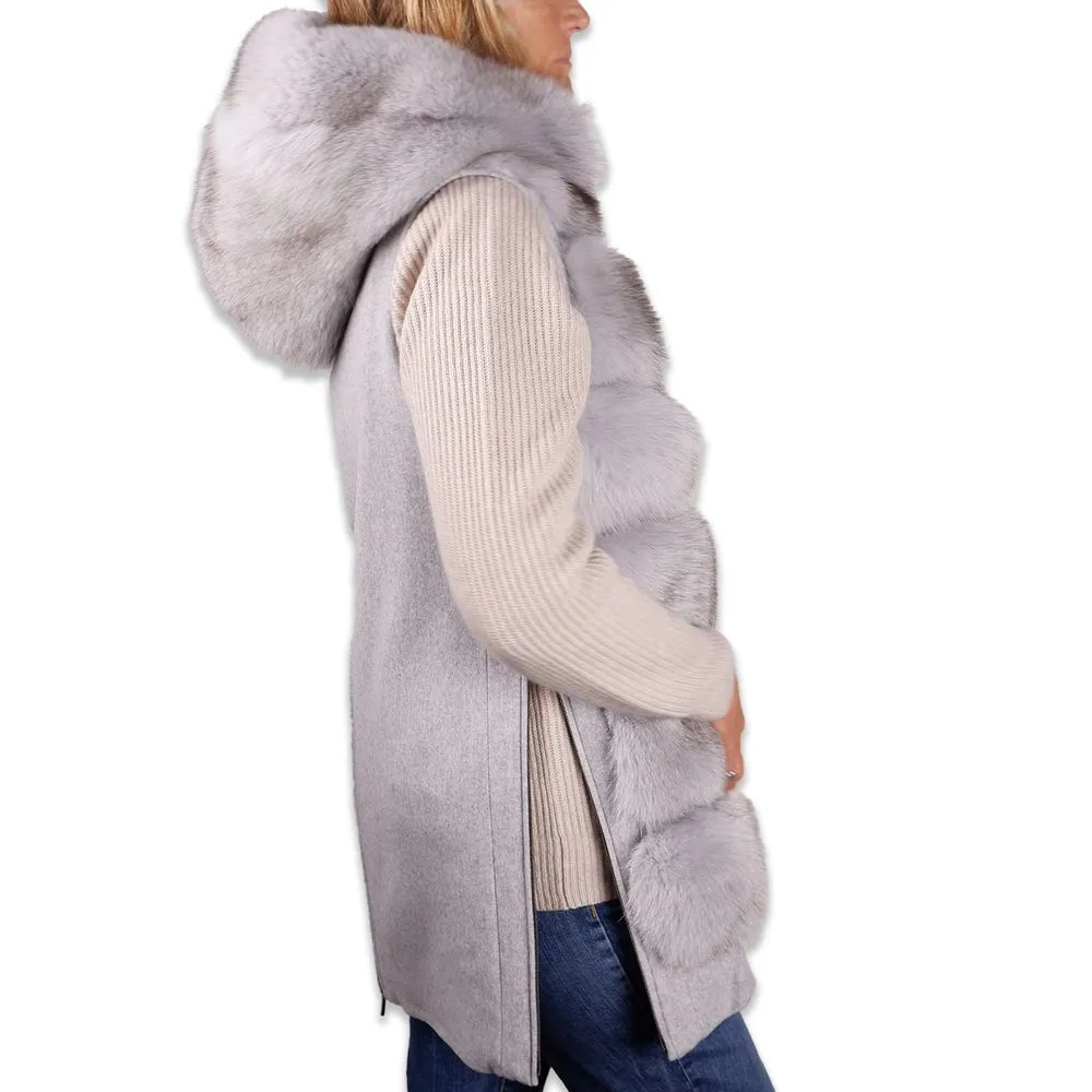 Sleeveless Luxury Wool Coat with Fox Fur Trim sold by Louxly product image thumbnail 3