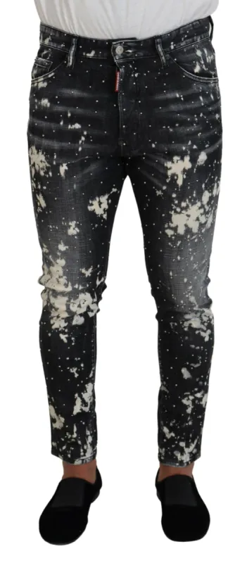 Gray Wash White Splash Print Skinny Denim Jeans made by Louxly