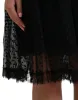 Black Nylon Lace Trim High Waist A-line Skirt sold by Louxly