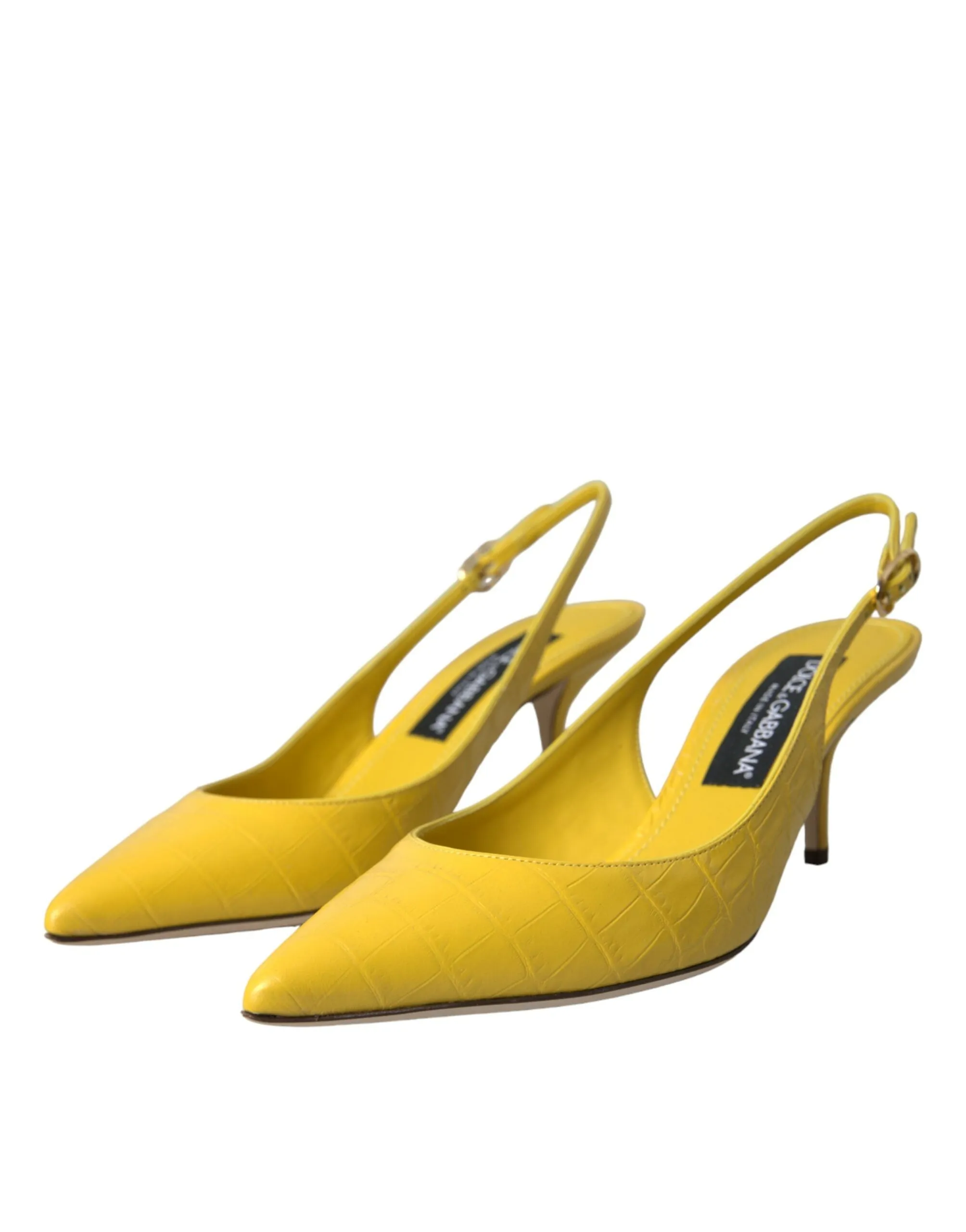 Yellow Leather Slingbacks Heels Shoes sold by Louxly product image thumbnail 3