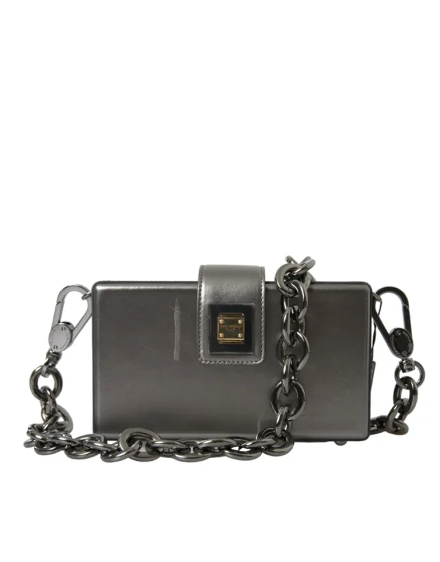Metallic Gray Calfskin Shoulder Bag with Chain Strap sold by Louxly