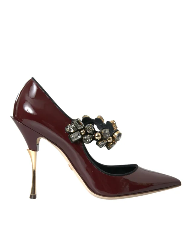 Bordeaux Leather Crystal Pumps Shoes sold by Louxly