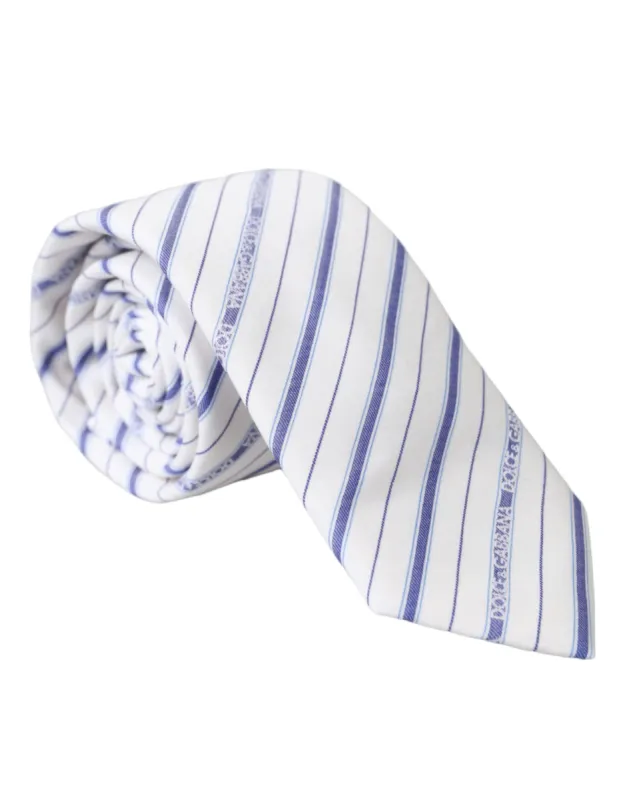 White Blue Stripes Silk Adjustable Tie sold by Louxly