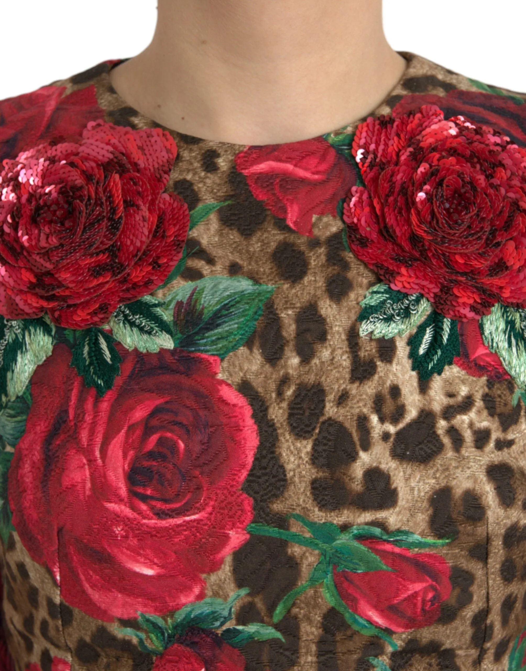 Brown Leopard Red Roses Cotton A-line Dress sold by Louxly product image thumbnail 5