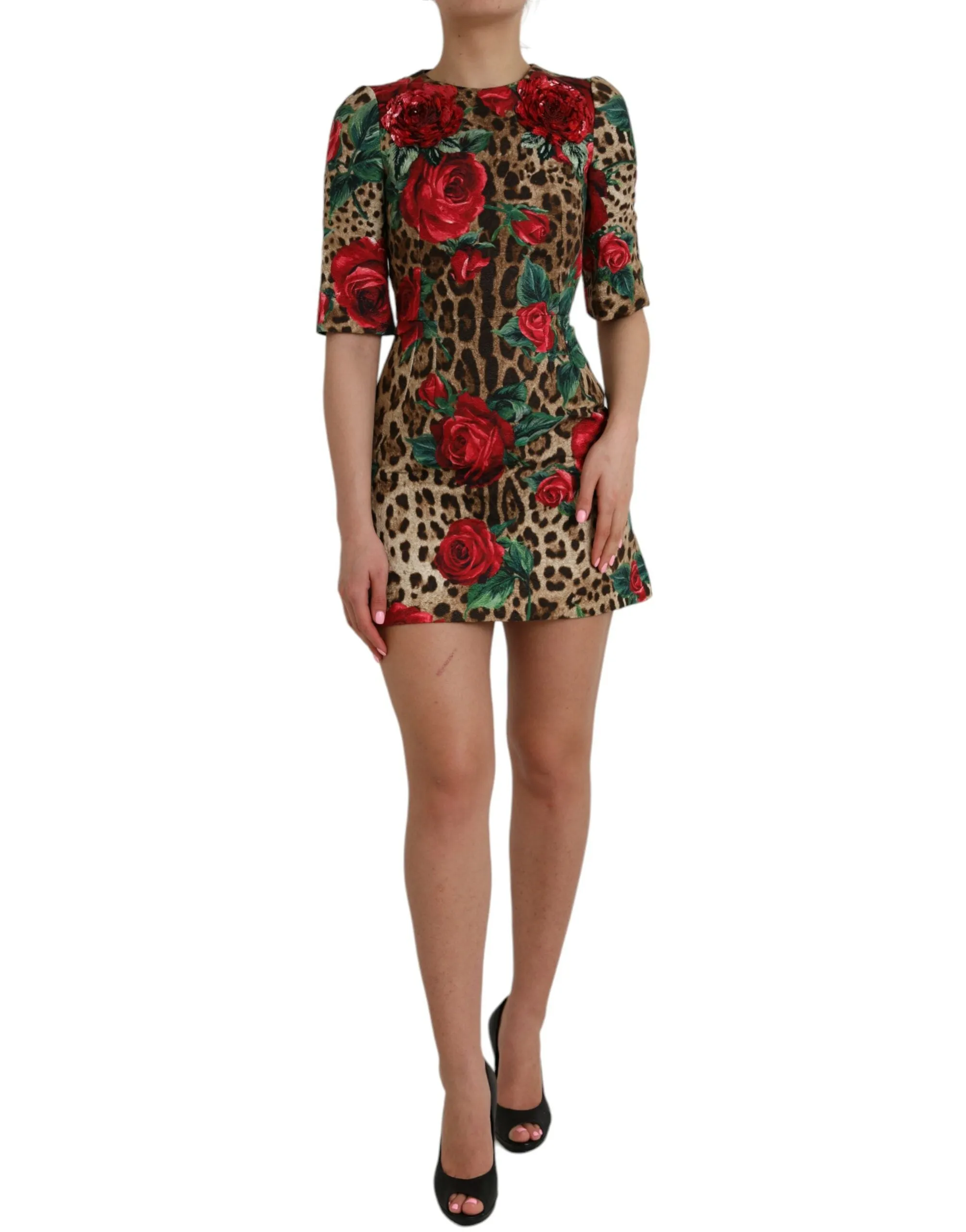 Brown Leopard Red Roses Cotton A-line Dress sold by Louxly product image thumbnail 2