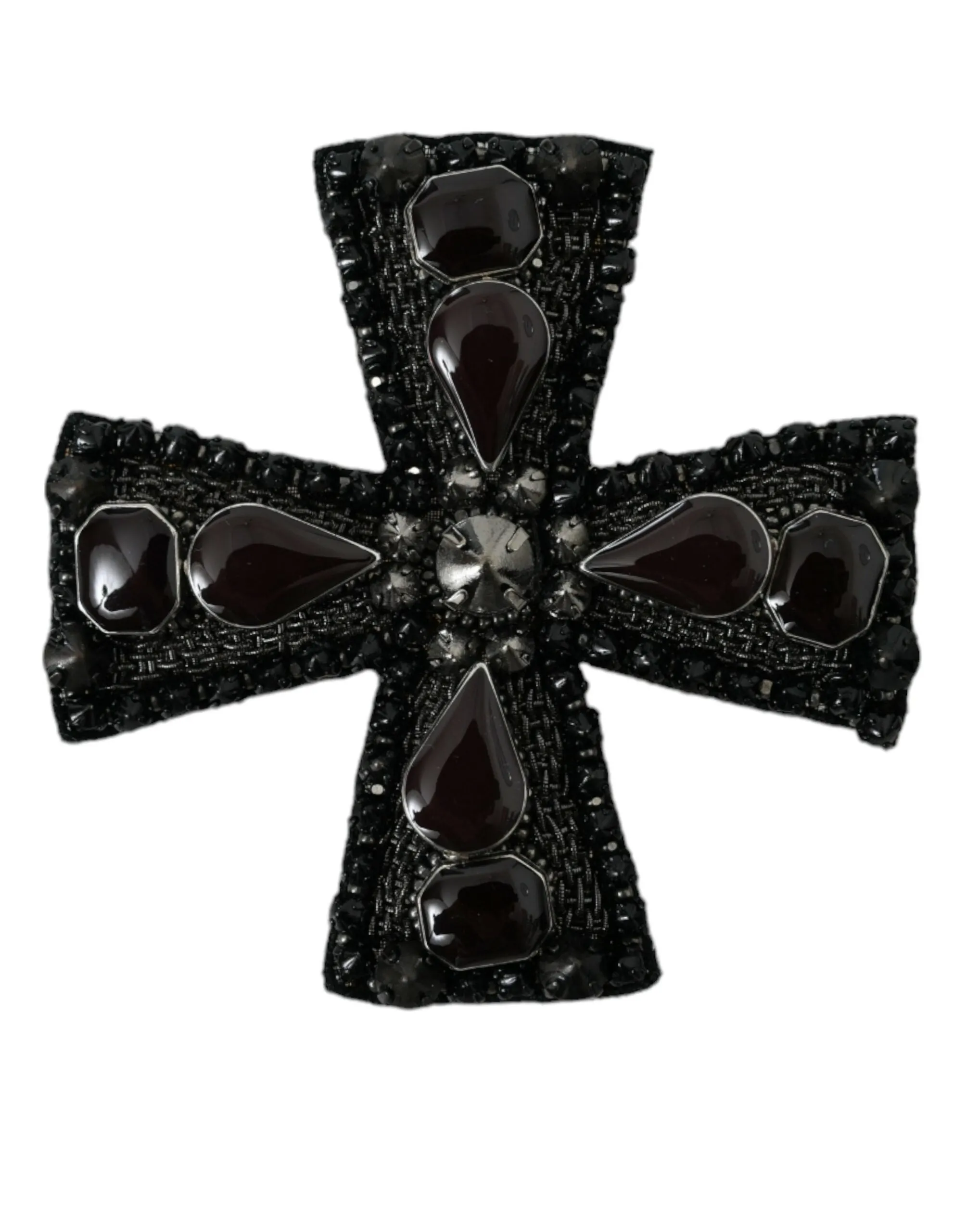 Black Crystals Embellished Cross Pin Brooch sold by Louxly