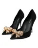 Black Satin Bow Embellished Heels Pumps Shoes sold by Louxly