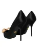 Black Satin Bow Embellished Heels Pumps Shoes sold by Louxly