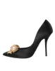 Black Satin Bow Embellished Heels Pumps Shoes sold by Louxly