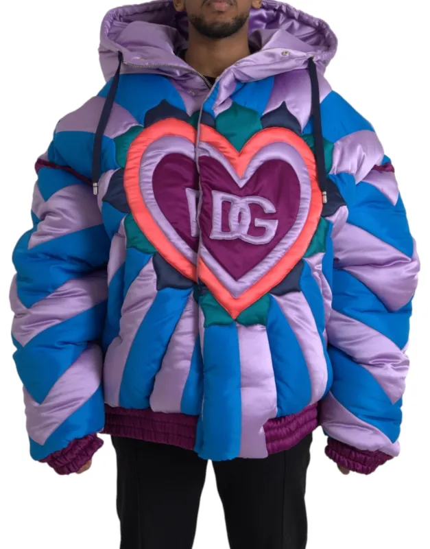 Multicolor Heart Logo Hooded Puffer Jacket sold by Louxly