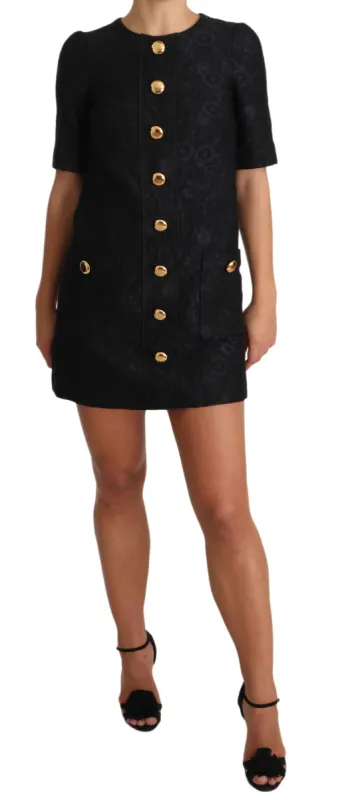 Elegant Black Button Embellished Mini Dress sold by Louxly