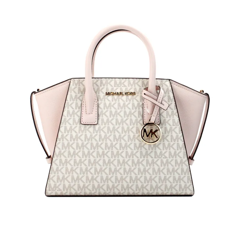 Avril Small Powder Blush PVC Leather Top Zip Satchel Crossbody Bag sold by Louxly