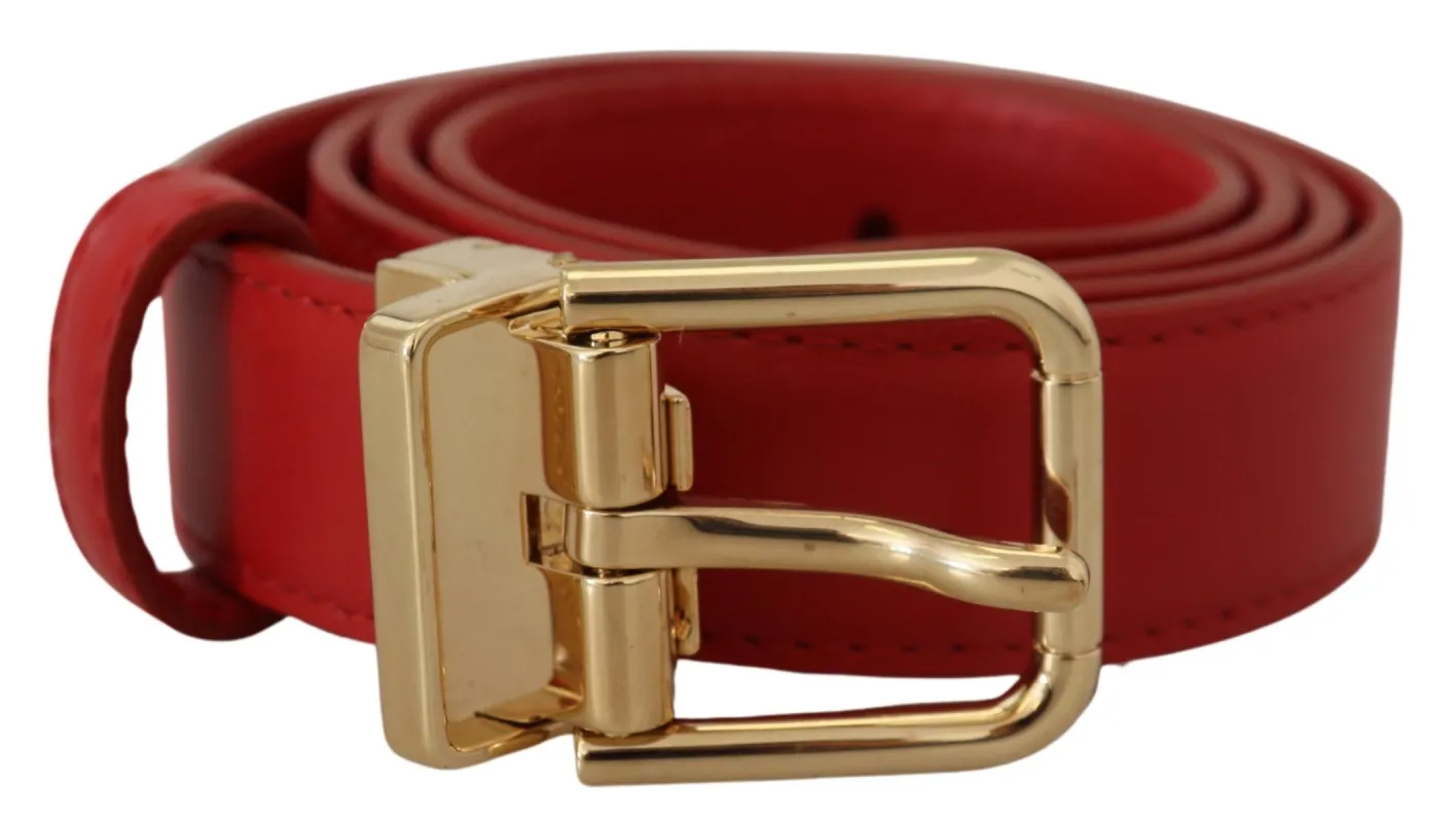 Red Calfskin Leather Gold Metal Buckle Belt sold by Louxly