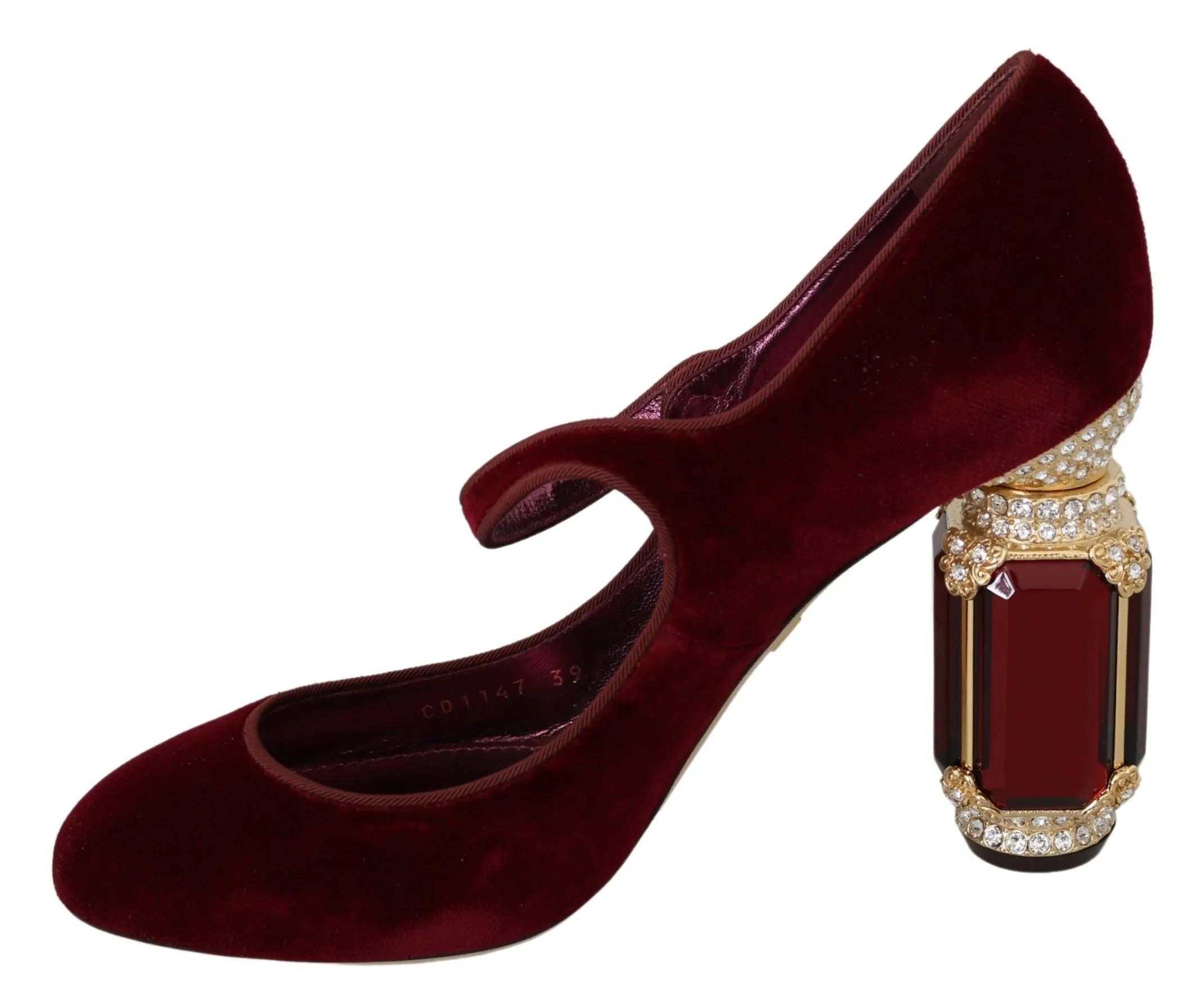 Red Velvet Crystal-Embellished Mary Janes Heels sold by Louxly product image thumbnail 4