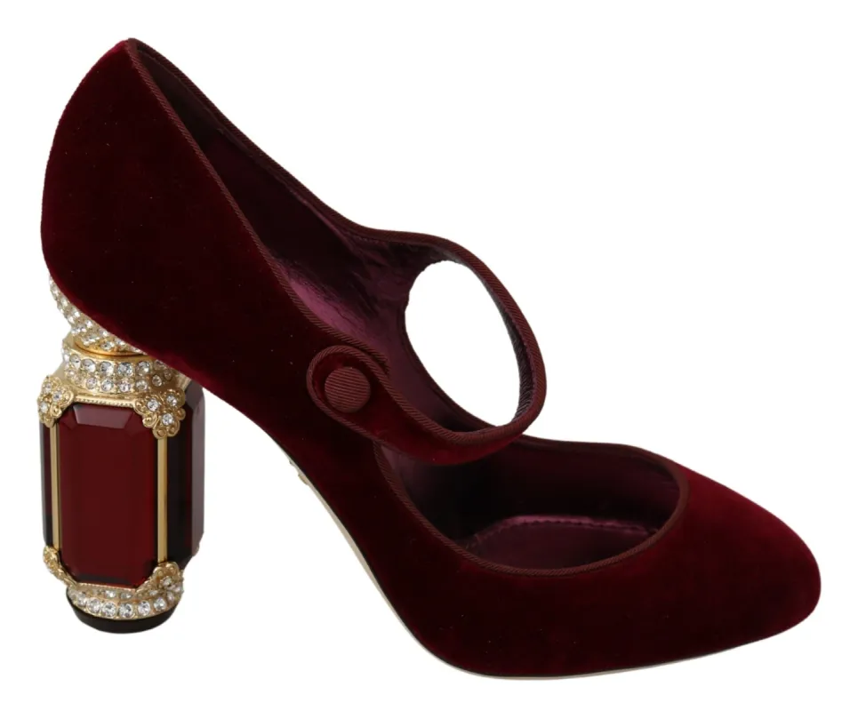 Red Velvet Crystal-Embellished Mary Janes Heels sold by Louxly