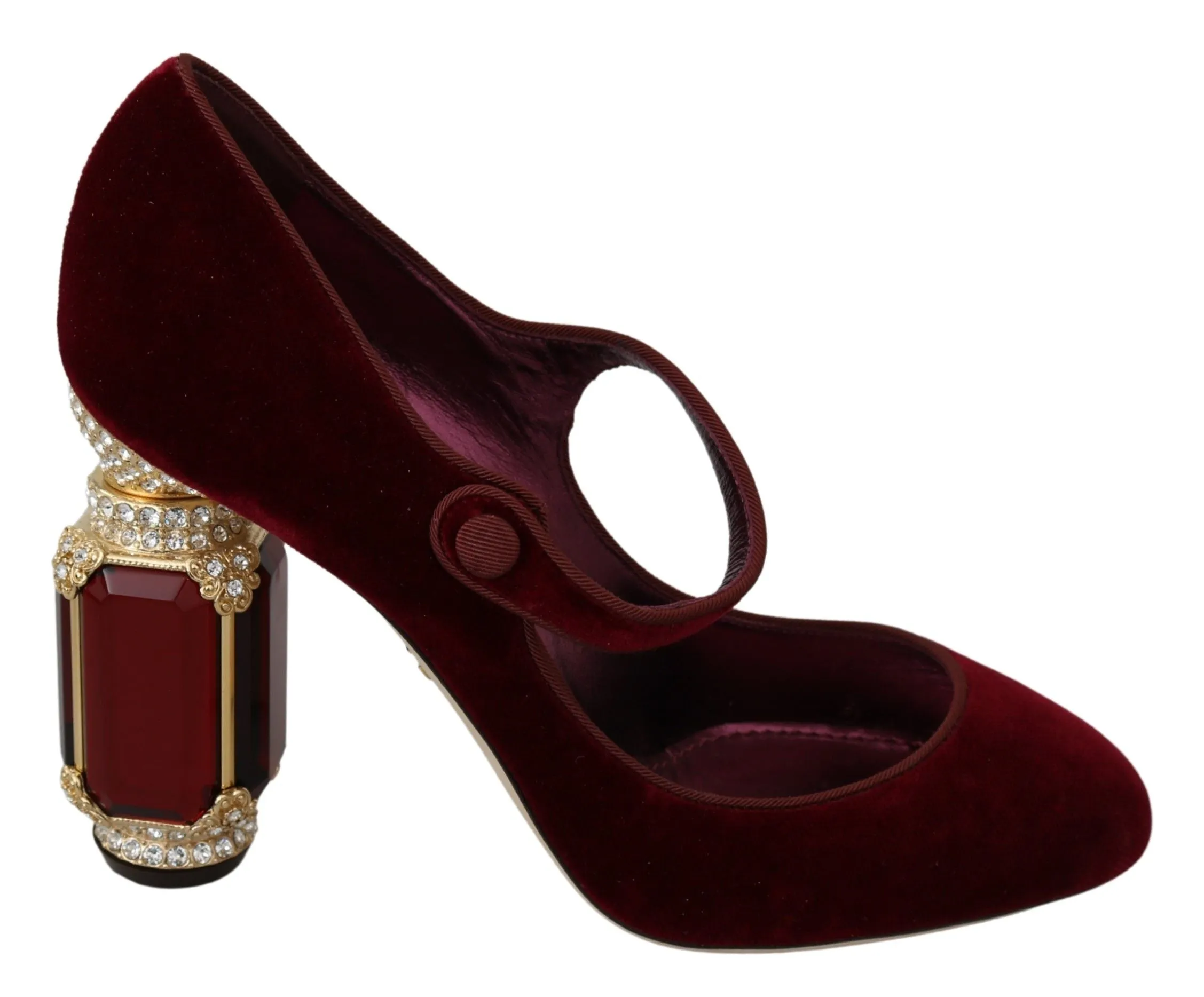 Red Velvet Crystal-Embellished Mary Janes Heels sold by Louxly