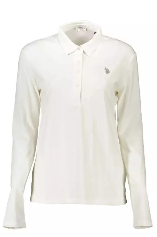 Elegant Long-Sleeved White Polo Shirt sold by Louxly