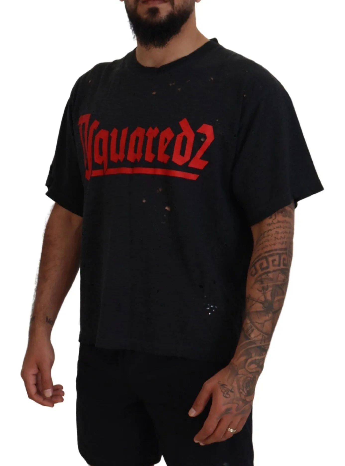 Black Cotton Short Sleeves Crewneck T-shirt sold by Louxly product image thumbnail 5