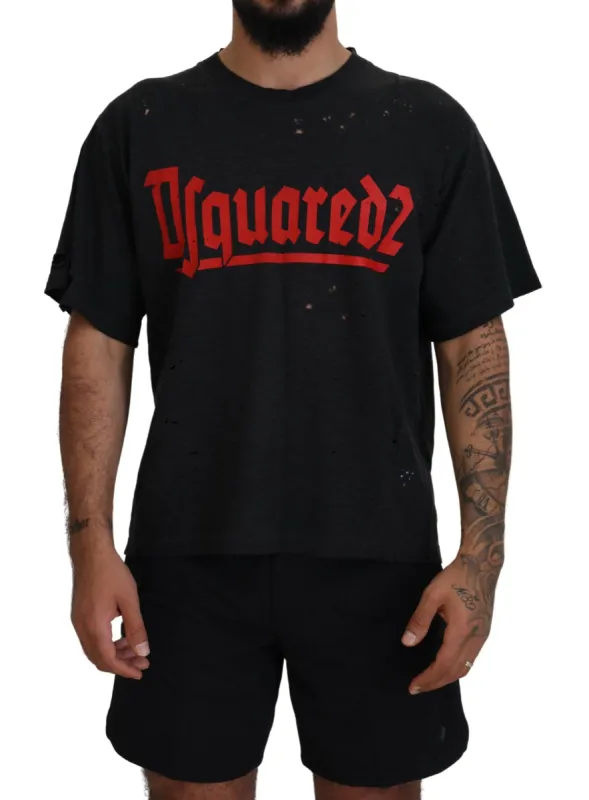 Black Cotton Short Sleeves Crewneck T-shirt sold by Louxly